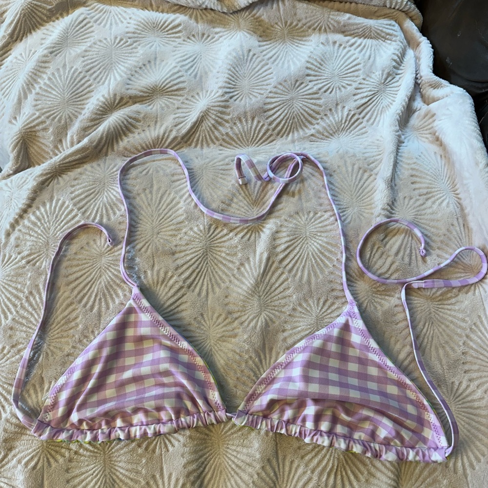 Reversible Target Pink and White Gingham Bikini top